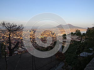 The city of Naples from above. Napoli. Italy. Vesuvio volcano behind.