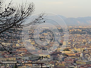 The city of Naples from above. Napoli. Italy. Vesuvio volcano behind.