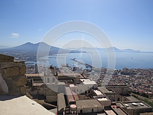 The city of Naples from above. Napoli. Italy. Vesuvius volcano behind.