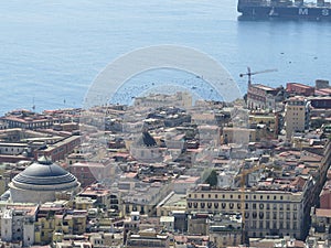 The city of Naples from above. Napoli. Italy. Vesuvius volcano behind.