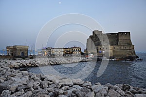 City of Naples, leisure marina at dusk. Castel dell'Ovo