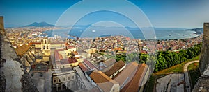 City of Napoli with Mount Vesuvius at sunset, Campania, Italy