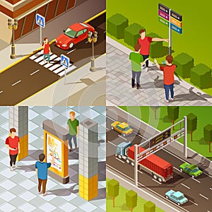 City Navigation Isometric Composition