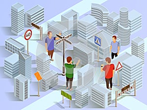 City Navigation Isometric Composition