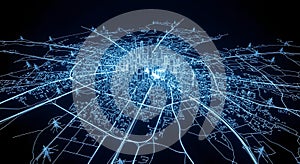 City Network Technology Futuristic Cityscape with Connected Infrastructure