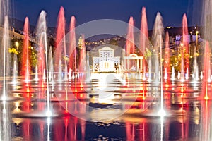 City of Nice cityscape and Fontaine Miroir d eau park evening view