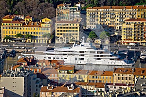 City of Nice colorful waterfront and yachting harbor aerial view