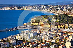 City of Nice colorful waterfront and yachting harbor aerial view