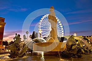 City of Nice Place Massena square and Fountain du Soleil evening view