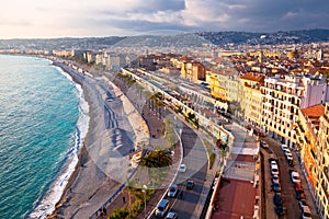 City of Nice Promenade des Anglais waterfront aerial view