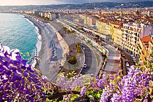 City of Nice Promenade des Anglais waterfront flower view, French riviera