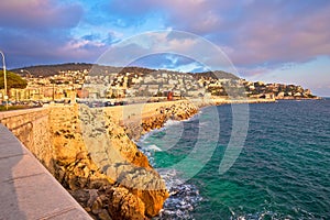 City of Nice waterfront and harbor sunset view