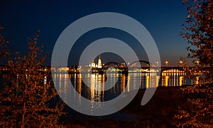 City at night - blur photo,Bokeh background.Russia Rybinsk