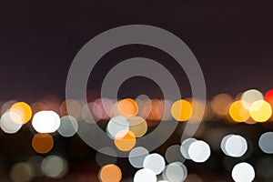 City night with dark sky, abstract blur bokeh light