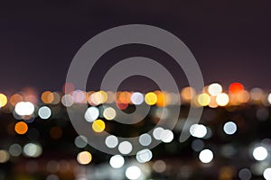 City night with dark sky, abstract blur bokeh light