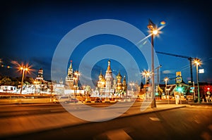 City night landscape, view of the Kremlin in Moscow, sightseeing