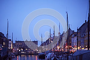 City night life in the copenhagen canal