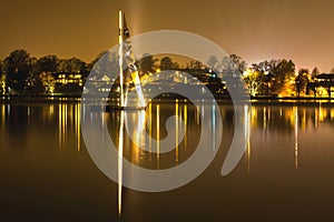 City night scape with reflections in water