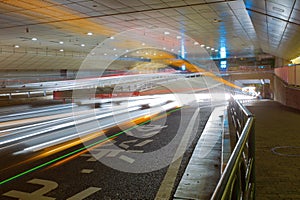 City night scene with car motion lights