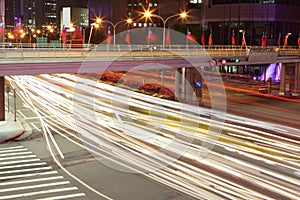 City night scene with cars motion