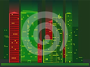 City at night. Vector illustration of apartment blocks in a city at night