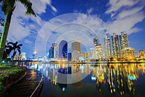 City night view at Benjakitti Park, Bangkok, Thailand