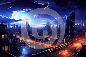 City in nightcore style. Beautiful illustration picture. Generative AI photo