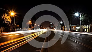 City nightlife ignites as cars speed on multiple lane highways generated by AI