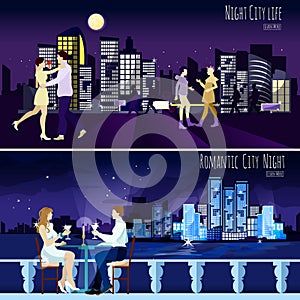 City Nightscape Background 2 Banners Set