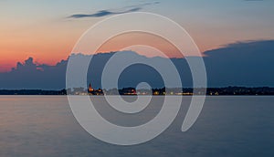 City Novigrad at night, sunset with sea and cloud sky. Long esposure, Croatia, Istria