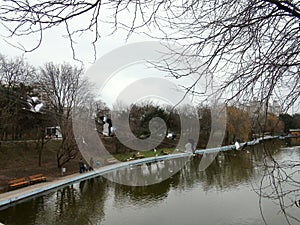 The city of Odessa. Victory Park. Ukraine. Landscape of a natural island in the city center on Christmas holidays.