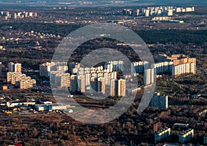 City outskirts. Bird`s-eye view. Landscape panorama