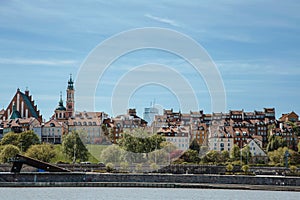 City over the river. Warsaw over the Vistula. The old town is the Polish and Viennese Boulevards. Old and owen parts of the city.