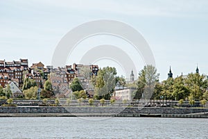 City over the river. Warsaw over the Vistula. The old town is the Polish and Viennese Boulevards. Old and owen parts of the city.