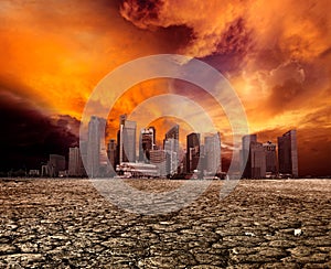 City overlooking desolate landscape photo