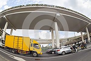 City overpasses , fisheye view