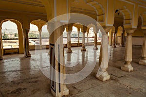 City Palace Jaipur royal hallway column structure at Rajasthan, India.