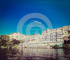 City Palace view from the lake. Udaipur, Rajasthan, India