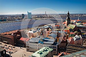 City panaram and view on a bridge in Riga