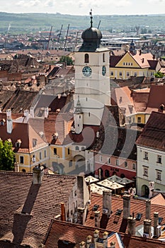 City panorama from the Lutheran Cathedral of Saint Mary in Sibiu, Transylvania, Romania