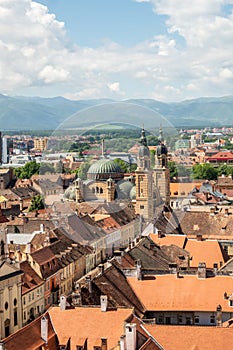 City panorama from the Lutheran Cathedral of Saint Mary in Sibiu, Transylvania, Romania