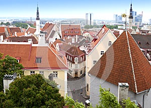 City panorama from an observation deck of Old city`s roofs. Tallinn. Estonia