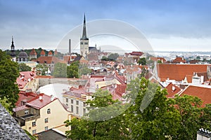 City panorama from an observation deck of Old city`s roofs. Tallinn. Estonia