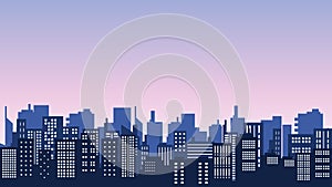City panoramic landscape silhouette with tall buildings around