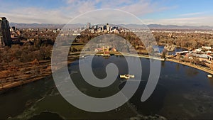 City Park Lake Denver Colorado Skyline Migrating Geese Birds Wildlife