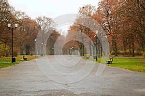 City park in a raining day