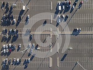 City parking with lot Cars viewed from above, Top Aerial view