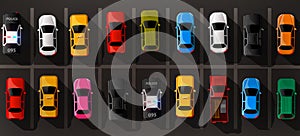 City parking vector web banner. Shortage parking spaces. Many cars in a crowded parking. Parking zone