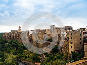 City of Pitigliano in Tuscany, Italy after sunset