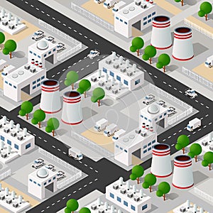 City plant factory industrial isometric urban design elements